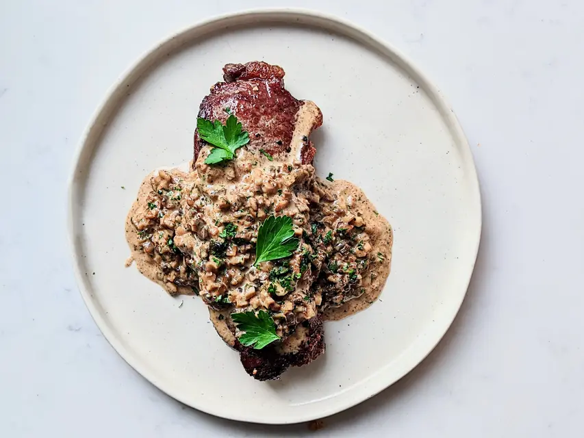 Steak with Creamed Mushrooms image