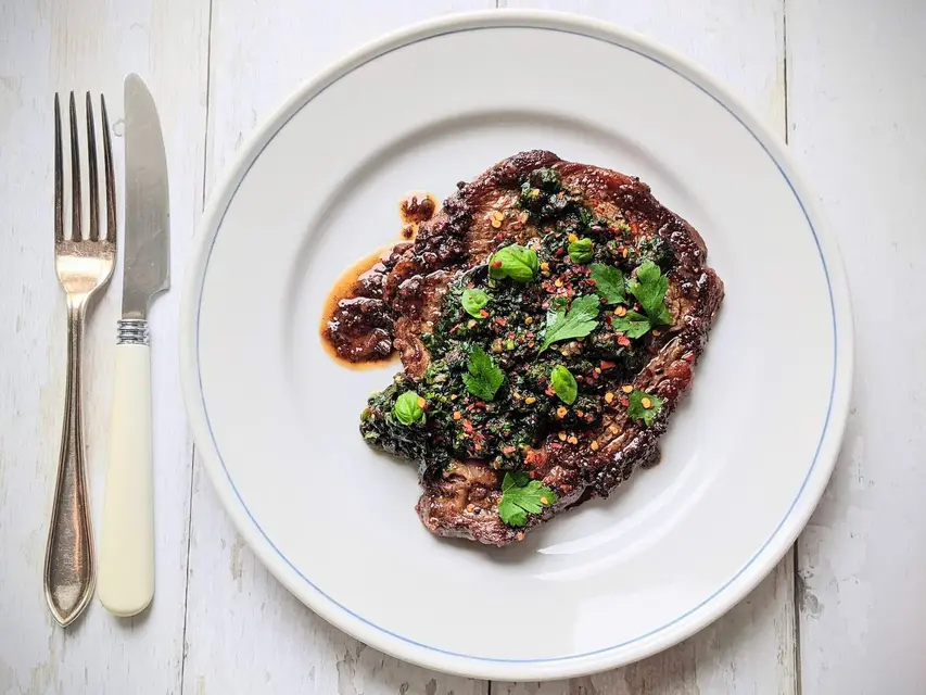 Steak with Black Olive Chimichurri image
