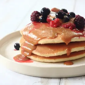 Pancakes with Peanut Caramel and Berries image