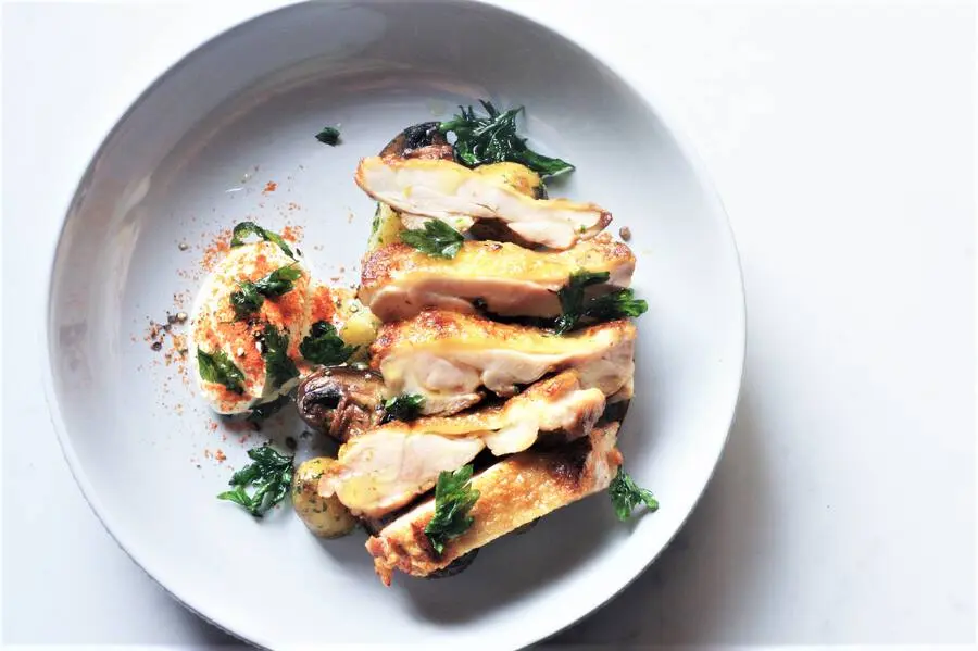 Cured Chicken Leg with Jersey Royals image