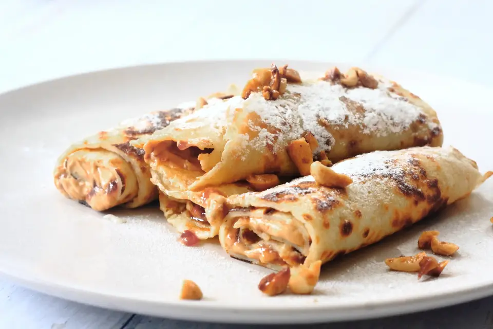 Peanut Caramel Cream Cheese Pancakes image